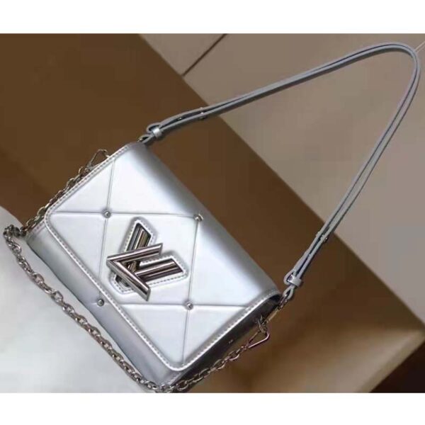Louis Vuitton LV Women Twist PM Handbag Silver Argent Sheepskin Calfskin Leather (2)