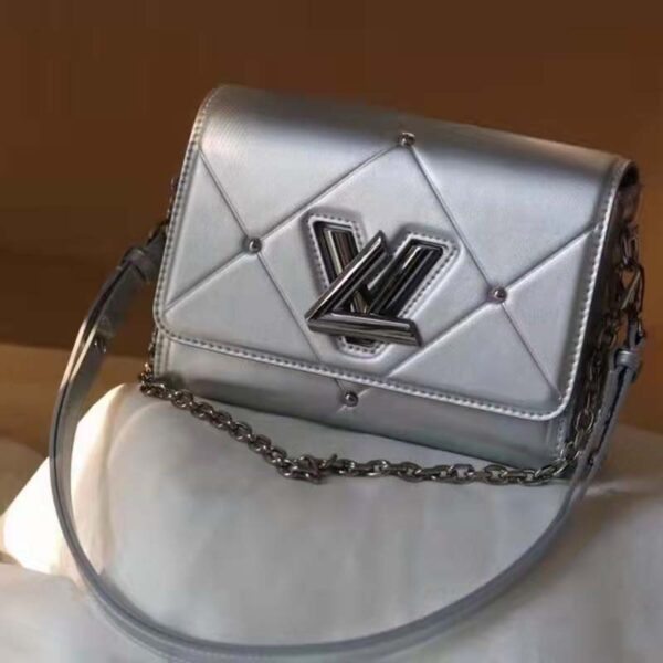 Louis Vuitton LV Women Twist PM Handbag Silver Argent Sheepskin Calfskin Leather (4)