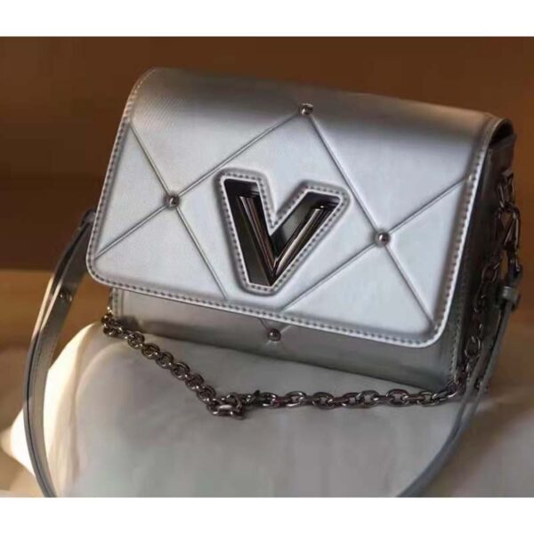 Louis Vuitton LV Women Twist PM Handbag Silver Argent Sheepskin Calfskin Leather (5)