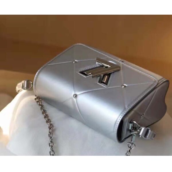 Louis Vuitton LV Women Twist PM Handbag Silver Argent Sheepskin Calfskin Leather (8)