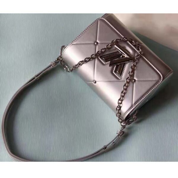 Louis Vuitton LV Women Twist PM Handbag Silver Argent Sheepskin Calfskin Leather (9)