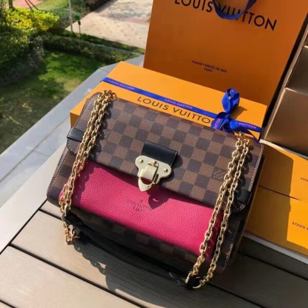 Louis Vuitton LV Women Vavin Chain Wallet in Damier Ebene Coated Canvas-Brown (4)