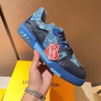 Louis Vuitton Unisex LV Trainer Sneaker Blue Monogram Denim Rubber Outsole