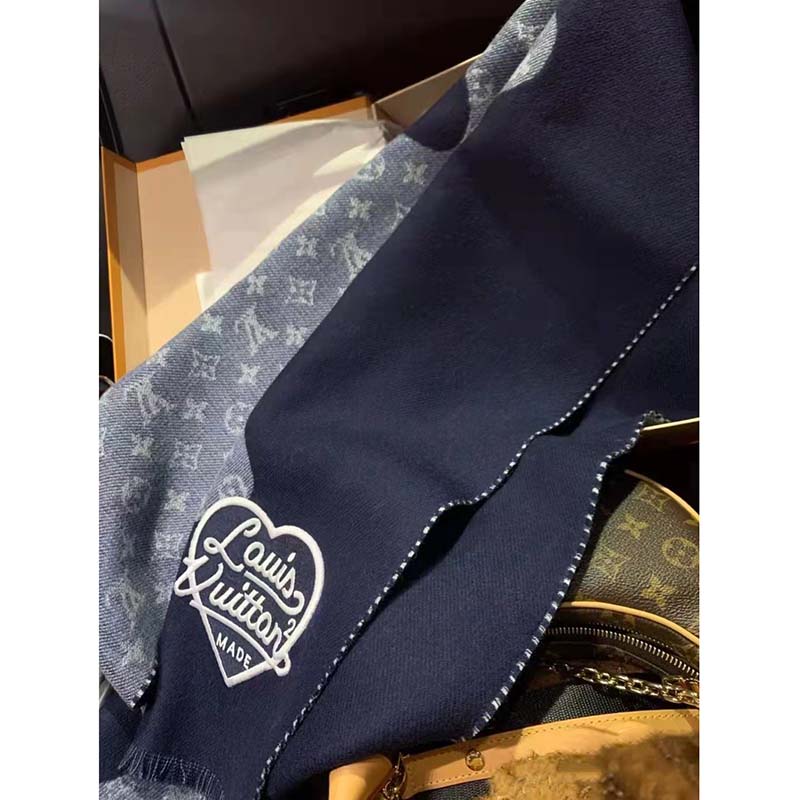 Louis Vuitton Unisex Monogram Drip Scarf Blue 100% Wool Allover