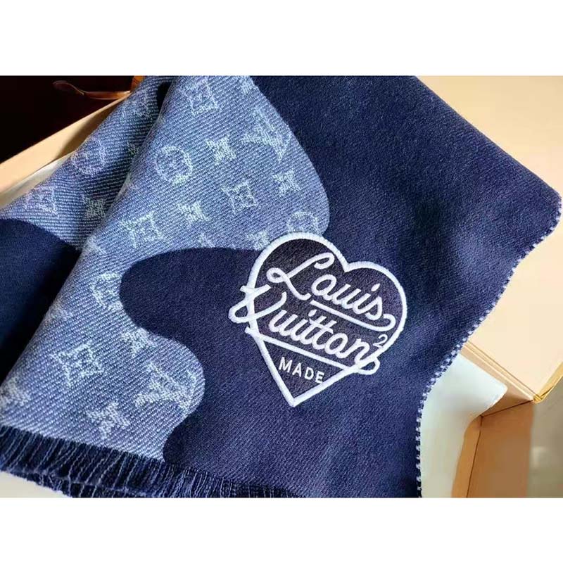 Louis Vuitton Unisex Monogram Drip Scarf Blue 100% Wool Allover