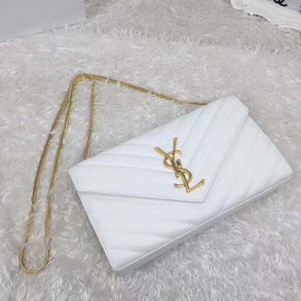 Saint Laurent YSL Women Monogram Chevron Quilted Chain Wallet-White (9)