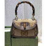 Gucci Women Small Jumbo GG Bag Bamboo Camel GG Canvas Brown Leather - Image 2