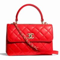 Chanel Women Flap Bag Top Handle Smooth Calfskin Gold-Tone Metal Red (1)