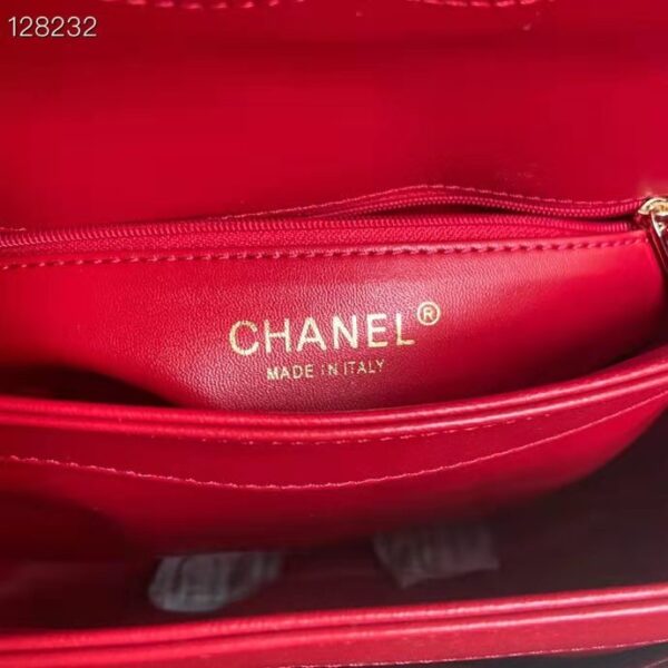 Chanel Women Flap Bag Top Handle Smooth Calfskin Gold-Tone Metal Red (10)