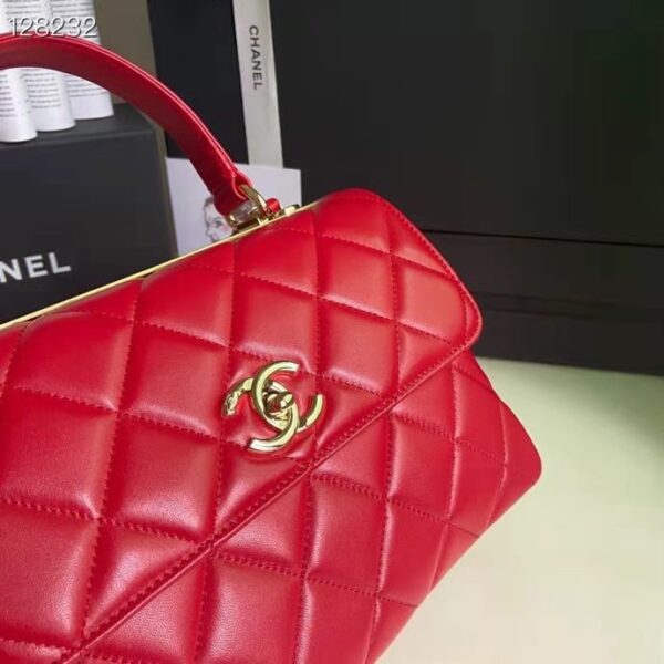 Chanel Women Flap Bag Top Handle Smooth Calfskin Gold-Tone Metal Red (11)