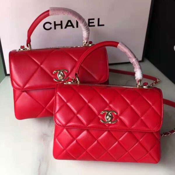 Chanel Women Flap Bag Top Handle Smooth Calfskin Gold-Tone Metal Red (2)