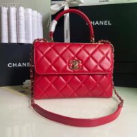 Chanel Women Flap Bag Top Handle Smooth Calfskin Gold-Tone Metal Red (1)