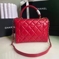 Chanel Women Flap Bag Top Handle Smooth Calfskin Gold-Tone Metal Red (1)