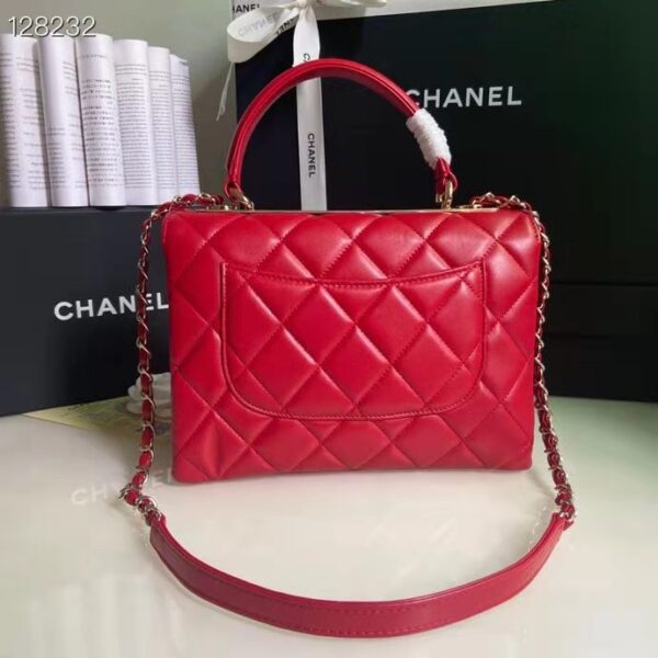 Chanel Women Flap Bag Top Handle Smooth Calfskin Gold-Tone Metal Red (4)