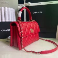 Chanel Women Flap Bag Top Handle Smooth Calfskin Gold-Tone Metal Red (1)