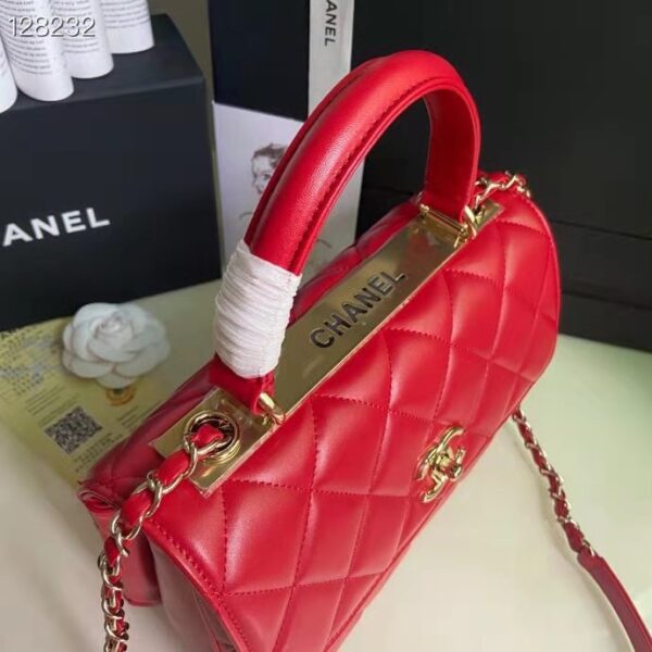 Chanel Women Flap Bag Top Handle Smooth Calfskin Gold-Tone Metal Red (6)