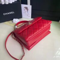 Chanel Women Flap Bag Top Handle Smooth Calfskin Gold-Tone Metal Red (1)