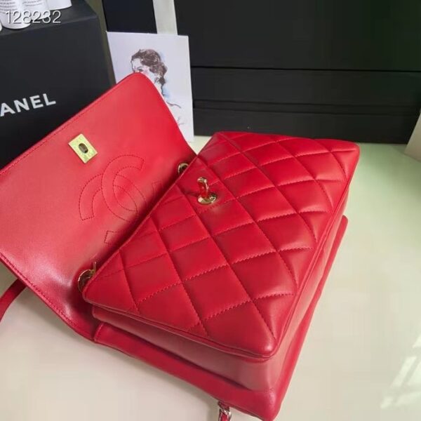 Chanel Women Flap Bag Top Handle Smooth Calfskin Gold-Tone Metal Red (8)