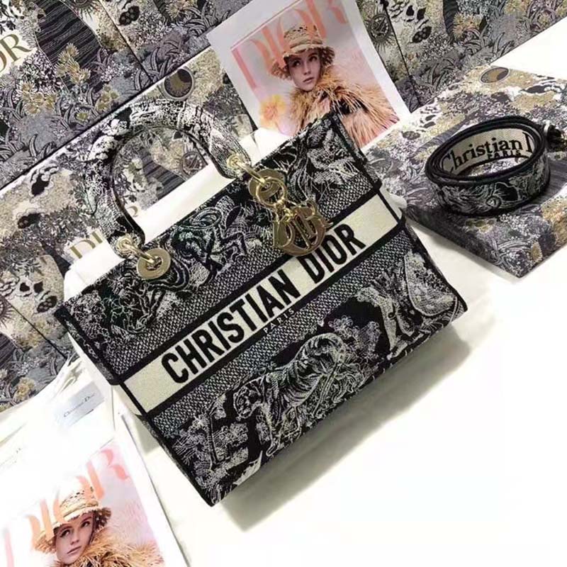 Dior Unisex Small Dior Book Tote Blue Toile De Jouy Embroidery