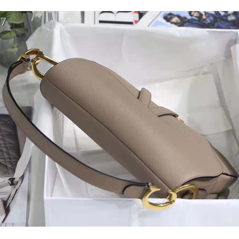 Saddle Bag with Strap Warm Taupe Grained Calfskin