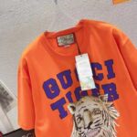Gucci GG Men Gucci Tiger Cotton T-Shirt Orange Jersey Crewneck - Image 8