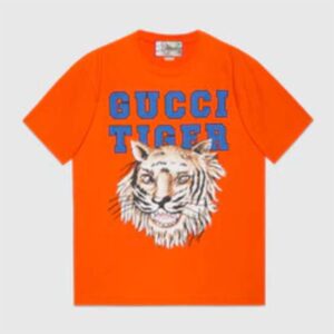 Gucci GG Men Gucci Tiger Cotton T-Shirt Orange Jersey Crewneck