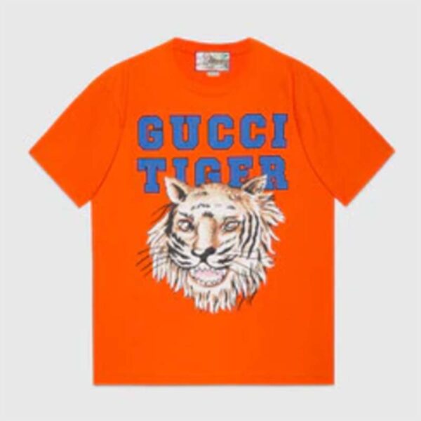 Gucci GG Men Gucci Tiger Cotton T-Shirt Orange Jersey Crewneck (2)