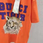 Gucci GG Men Gucci Tiger Cotton T-Shirt Orange Jersey Crewneck - Image 6