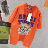 Gucci GG Men Gucci Tiger Cotton T-Shirt Orange Jersey Crewneck (2)