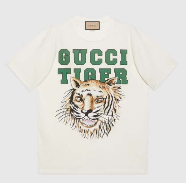 Gucci GG Men Gucci Tiger Cotton T-Shirt White Cotton Jersey Crewneck (5)