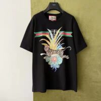 Gucci GG Men Gucci Tiger Flower T-shirt Black Cotton Jersey Crewneck (2)