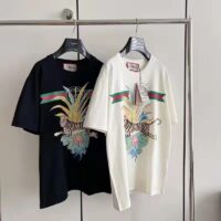 Gucci GG Men Gucci Tiger Flower T-shirt Black Cotton Jersey Crewneck (2)