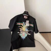 Gucci GG Men Gucci Tiger Flower T-shirt Black Cotton Jersey Crewneck (2)