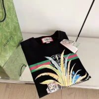 Gucci GG Men Gucci Tiger Flower T-shirt Black Cotton Jersey Crewneck (2)