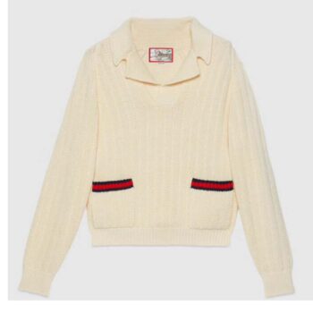Gucci GG Men Gucci Tiger Knit Sweater Patch Wool Cotton Tiger Flower