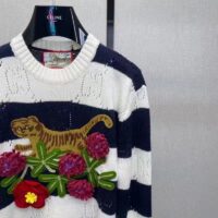 Gucci GG Men Gucci Tiger Wool Sweater Embroidery Tiger Flower Crewneck (8)