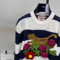 Gucci GG Men Gucci Tiger Wool Sweater Embroidery Tiger Flower Crewneck (8)