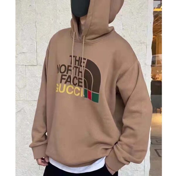 Gucci GG Men The North Face x Gucci Sweatshirt Brown Cotton Jersey Crewneck Oversized Fit (4)