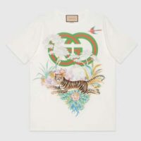 Gucci GG Men Tiger Flower Interlocking G T-Shirt Off-White Cotton Jersey Crewneck Oversize Fit (3)