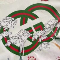 Gucci GG Men Tiger Flower Interlocking G T-Shirt Off-White Cotton Jersey Crewneck Oversize Fit (3)