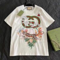 Gucci GG Men Tiger Flower Interlocking G T-Shirt Off-White Cotton Jersey Crewneck Oversize Fit (3)