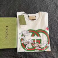 Gucci GG Men Tiger Flower Interlocking G T-Shirt Off-White Cotton Jersey Crewneck Oversize Fit (3)