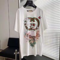 Gucci GG Men Tiger Flower Interlocking G T-Shirt Off-White Cotton Jersey Crewneck Oversize Fit (3)