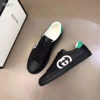 Gucci GG Unisex Ace Sneaker Interlocking G Black Leather 1.5 cm Heel