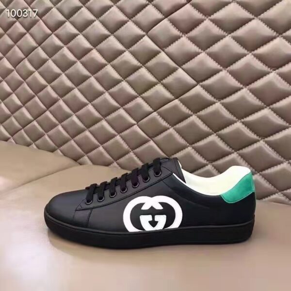 Gucci GG Unisex Ace Sneaker Interlocking G Black Leather 1.5 cm Heel (6)