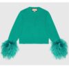 Gucci GG Women Detachable Feathers Wool Sweater Double G Embroidery Crewneck