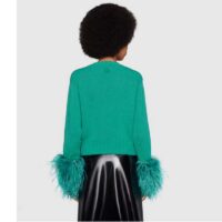 Gucci GG Women Detachable Feathers Wool Sweater Double G Embroidery Crewneck (1)