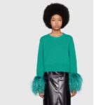Gucci GG Women Detachable Feathers Wool Sweater Double G Embroidery Crewneck – Bild 7