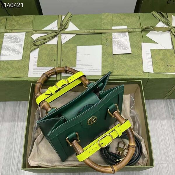 Gucci GG Women Gucci Diana Mini Tote Bag Double G Green Leather (1)