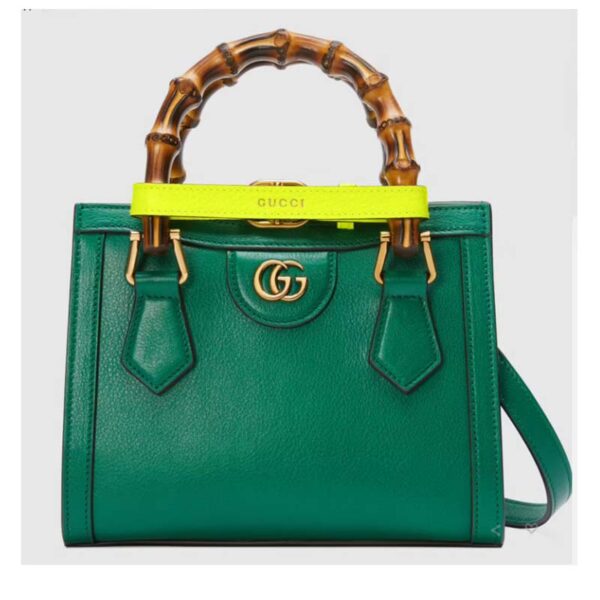 Gucci GG Women Gucci Diana Mini Tote Bag Double G Green Leather (10)